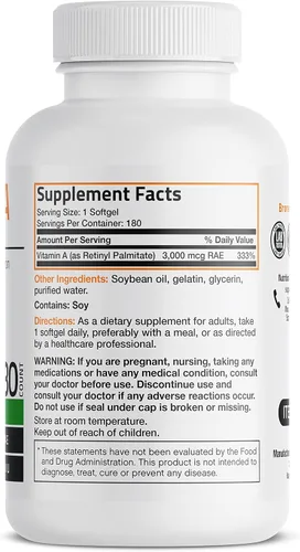Vista 2 de Bronson Vitamina A 10,000 UI Fórmula Premium Sin OMG Apoya la Visión Saludable y el Sistema Inmunológico y el Crecimiento y Reproducción Saludables
