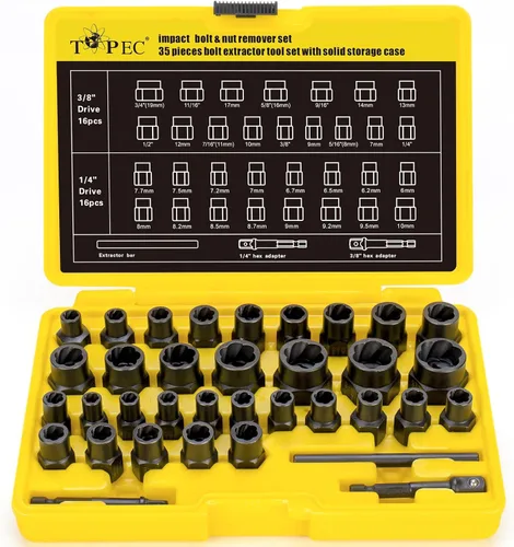 Vista 9 de Kit extractor de pernos, juego de 24 piezas de enchufes extractores de pernos y tuercas con adaptador y pasador de golpeo, kit de extracción