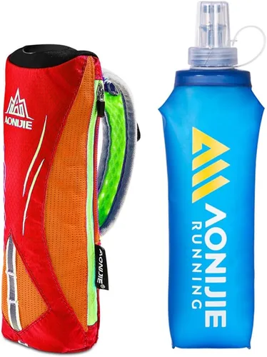 Vista 12 de AWKSPORTS Handheld Soft Water Bottle Collapsible for Running, Hand Strap Hydration Pack with 450ml Handheld Soft Flask Water Bottle (A1#Black)