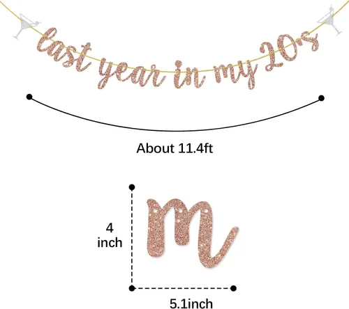 Vista 2 de Cartel de feliz cumpleaños número 29 y 30 años con purpurina de oro rosa con purpurina del año pasado en mis 20, divertida decoración de fiesta
