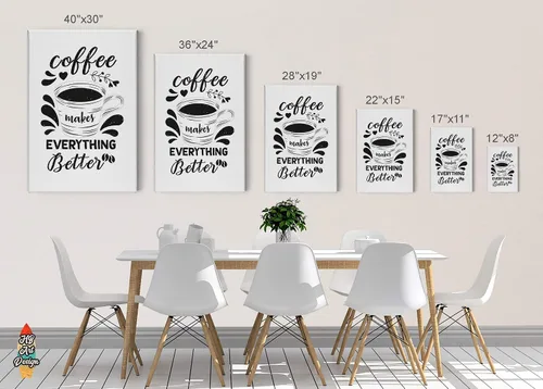 Vista 5 de HB Art Design Coffee Makes Everything Better Black Quote and Mug Sketch Canvas Print Wall Art Coffee Bar Decor Coffee Signs Kitchen Wall Decor