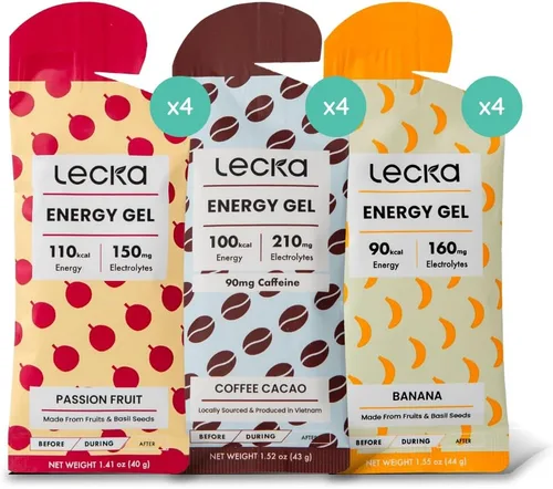 Vista 12 de Lecka Gel energético, 12 geles para ejercicio de resistencia, fabricado con frutas reales y semillas de albahaca, proporciona energía natural
