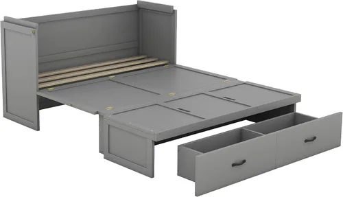 Vista 5 de Baúl móvil Murphy de tamaño Queen con módulo USB integrado de doble alimentación/USB, armario moderno y tradicional de madera maciza con cajón Gris-A