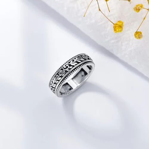 Vista 3 de PROESS Rose Leaves Ring Jewelry 925 Sterling Silver Rings Spinner Ring for Women men Stress Relief Ring Size 7-8