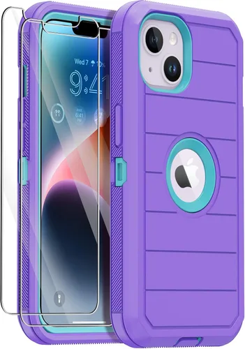Vista 16 de Funda para iPhone 14 con 2 protectores de pantalla, resistente a los golpes, a prueba de caídas, a prueba de polvo, cuerpo completo, resistente