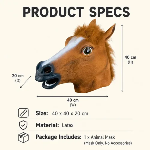 Vista 5 de Máscara de caballo, disfraz de Halloween, máscara realista de látex