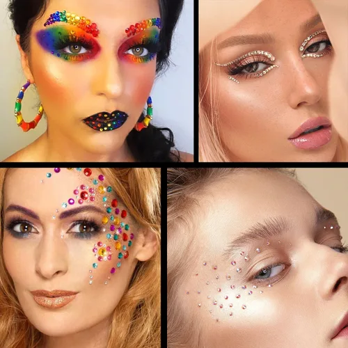 Vista 5 de Kits de estrases con parte trasera plana, estrases de colores+cristales AB y gemas faciales transparentes blancas para uñas con pegamento
