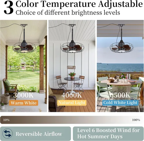 Vista 3 de Ventilador de techo para exteriores Gazabo Ventiladores de techo para cenadores para patios Ventilador colgante de 21'' para cenador, iluminación