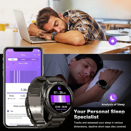 Vista 8 de AMAZTIM Relojes inteligentes para hombres, batería extra larga de 60 días, resistente al agua hasta 164.0 ft, llamada Bluetooth militar