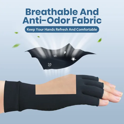 Vista 5 de 2 pares de guantes de cobre para artritis, alivio del dolor, artrosis reumatoide, túnel carpiano, guantes de cobre sin dedos para escribir, trabajo