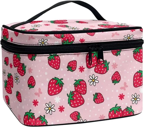 Vista 8 de Flashideas Bolsa de maquillaje para cosméticos Almacenamiento vertical Bolsa de maquillaje de viaje de gran capacidad, Caballo Azteca 1