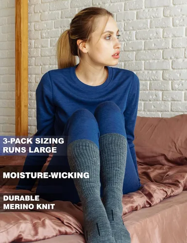 Vista 6 de Merino.tech Calcetines de lana merino para mujeres y hombres, 85% lana merina, calcetines de senderismo estilo tripulación