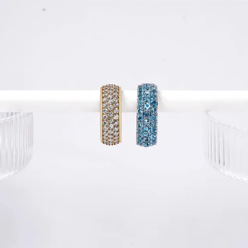 Vista 5 de Tienda Collection Platinum or Gold Plated 3-Row Round-Cut Pave Band Ring Set with Infinite Elements Zirconia