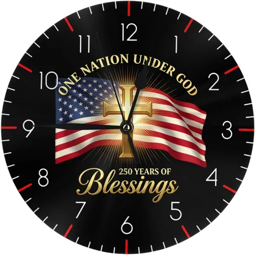 Vista 17 de Reloj de pared redondo 1776-2026, conmemorativo, silencioso, sin tictac, funciona con pilas, reloj de escritorio silencioso de cuarzo águila
