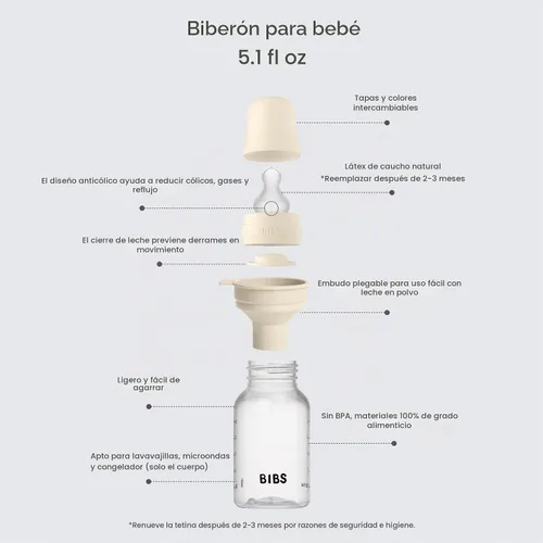 Vista 2 de BIBS Biberón de plástico, 5.1 onzas, paquete de 1, pezón de silicona, azul bebé