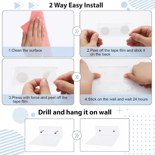 Vista 7 de Paquete de 6 Estantes Flotantes Pequeños de Acrílico para Pared, Estantes de Exhibición Colgantes Montados en Pared para Plantas, Figuras Funko Pop