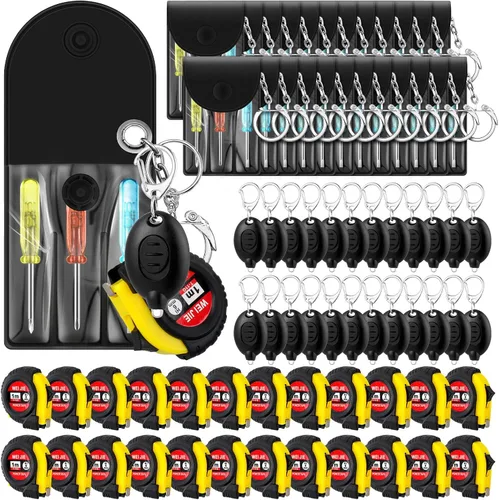 Vista 11 de Jutom - Juego de 18 llaveros con mini destornillador, cinta métrica retráctil, luces LED, regalo de regreso a la escuela, a granel para hombres