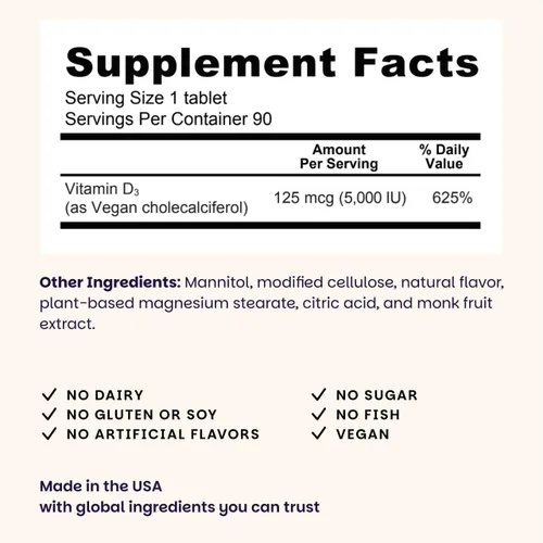 Vista 3 de EZ Melts D3, 5000 IU, vitaminas solubles, cero azúcar, sabor natural a manzana, libre de GMO, pastillas de disolución rápida, salud ósea e