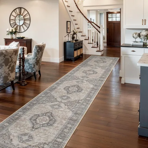 Vista 52 de Lahome Alfombra oriental lavable de área pequeña, 2 x 3 pies, para entrada, cocina, ultra fina, suave, tapete antideslizante para puerta de Azul
