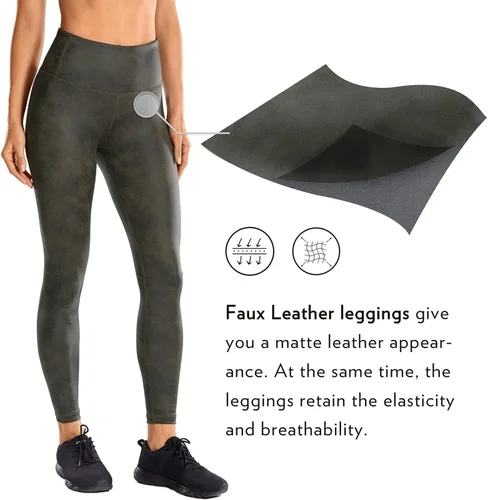 Vista 5 de CRZ YOGA - Leggings de piel sintética mate para mujer, de 25 a 28 pulgadas, pantalones de cuero elásticos de cintura alta, mallas de cuero
