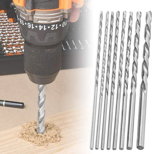 Vista 7 de Juego de 8 brocas helicoidales de 7.874 in extra largas HSS Twist Bits redondos rectos, herramientas de trabajo de madera para madera, plástico