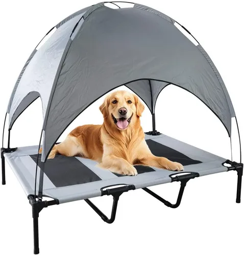 Vista 7 de Cama elevada impermeable para perros con toldo y malla de refrigeración – Cuna elevada portátil para perros grandes, tienda de campaña