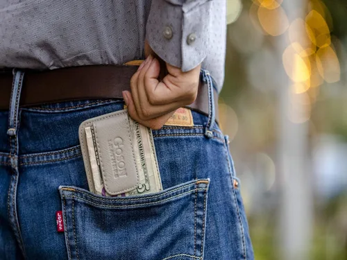 Vista 5 de Goson Cartera de cuero con clip para dinero para hombre, billetera de bolsillo frontal, tarjetero de crédito, cartera minimalista delgada