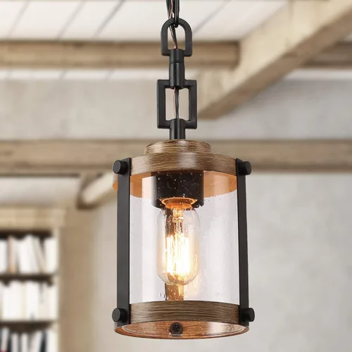 Vista 8 de LOG BARN Luces colgantes para isla de cocina, mini iluminación colgante de cocina de granja sobre la isla con pantalla de vidrio transparente