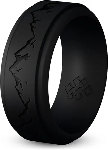 Vista 24 de Knot Theory Anillo de silicona para hombre, grabado de montaña, ondas, bosque, ancho de banda de 0.315 pulgadas, transpirable, ajuste cómodo