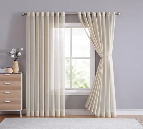 Vista 11 de Cortinas traslúcidas LinenZone. Cortinas de lino sintético traslúcidas. 2 paneles de cortina traslúcida en el paquete. Elegantes cortinas de 84 Beige