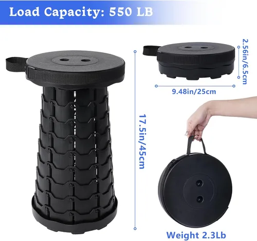 Vista 2 de VOLIXOD Taburete telescópico plegable portátil, taburete retráctil para adultos, asientos plegables mejorados con capacidad de carga de 550 libras