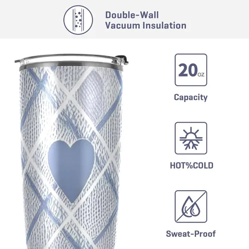 Vista 4 de Lindo lazo azul con corazón taza de acero inoxidable para automóvil con tapa y pajita, tazas de viaje aisladas para bebidas calientes para café