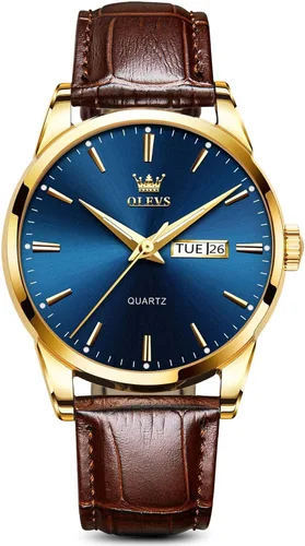 Vista 18 de OLEVS Brown Mens Leather Watch Dress Casual Day Date Quartz Wrist Watch