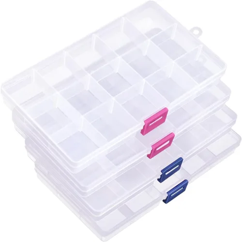 Vista 8 de IOOLEEM Caja organizadora de cuentas de plástico de 15 rejillas, caja de almacenamiento de contenedores, divisores para artes y manualidades
