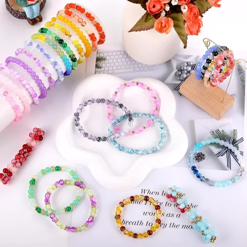 Vista 3 de Cuentas de vidrio para pulseras, 2700 unidades, 70 colores, cuentas
