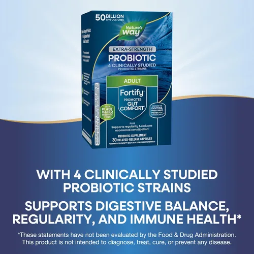 Vista 4 de Nature's Way Fortify Daily Probiotic + Prebiótico para hombres y mujeres, 50 mil millones de cultivos vivos, suplemento extra fuerte para la salud