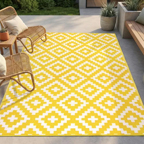 Vista 14 de FH Home - Alfombra para exteriores, impermeable, resistente a la decoloración, reversible, plástico reciclado de alta calidad, acabado geométrico