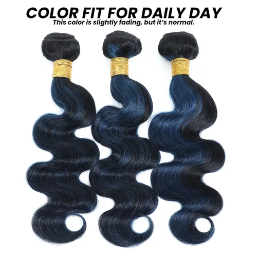 Vista 5 de Black Mix Blue Highlight Bundle Cabello humano ondulado 14 16 18 IN