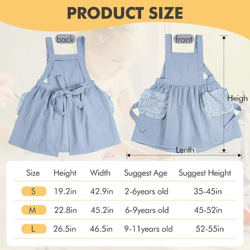 Vista 2 de MT WORLD Girls Apron Personalized Linen Kids Aprons for Cooking Toddler Girls Cross Back Apron Pinafore for Baking Crafting