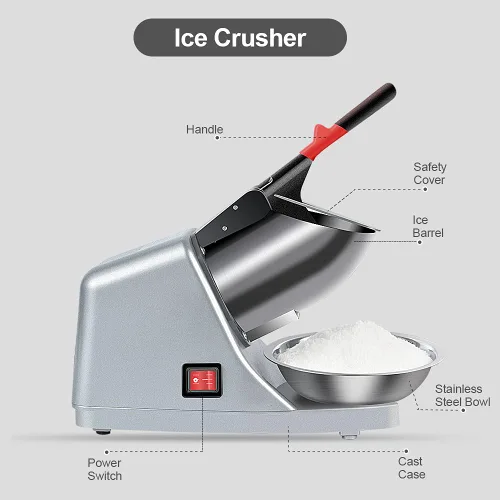 Vista 2 de Máquina eléctrica de hielo afeitado 380W - 1500r/min Trituradora de hielo de tres cuchillas de acero inoxidable Máquina de cono de nieve Máquina
