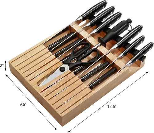 Vista 8 de Juego de cuchillos con bloque, N NOBLE FAMILY, juego de 16 cuchillos de cocina, organizador de cajones con afilador, tabla de cortar, juego
