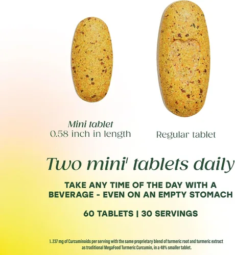 Vista 5 de MegaFood Suplemento de curcumina de cúrcuma de cuerpo entero Minis, suplemento de cúrcuma con pimienta negra, 237 mg de curcuminoides por porción