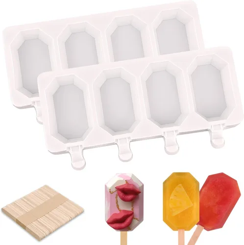 Vista 18 de WMKGG Juego de moldes de silicona para paletas, 2 piezas de moldes para helado con 50 palitos de madera para pastelitos, paletas de hielo, Azul