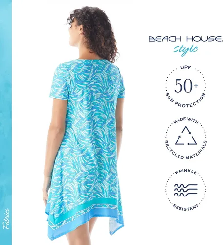 Vista 3 de BEACH HOUSE Style Skylar - Vestido tipo camiseta con dobladillo tipo bufanda, resistente a las arrugas, UPF 50+