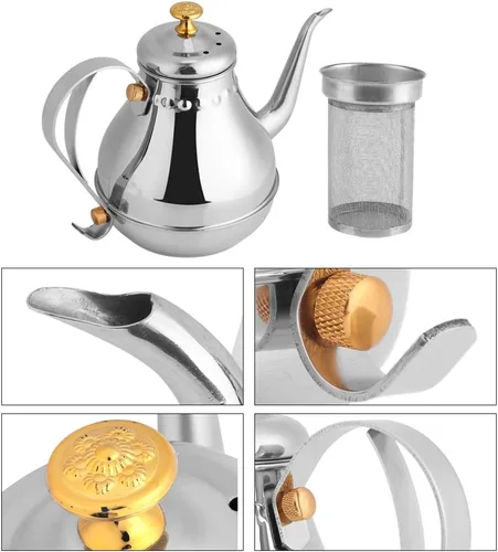 Vista 3 de Fdit Tetera de acero inoxidable con filtro de té de 1,2 litros, con fuego o inducción