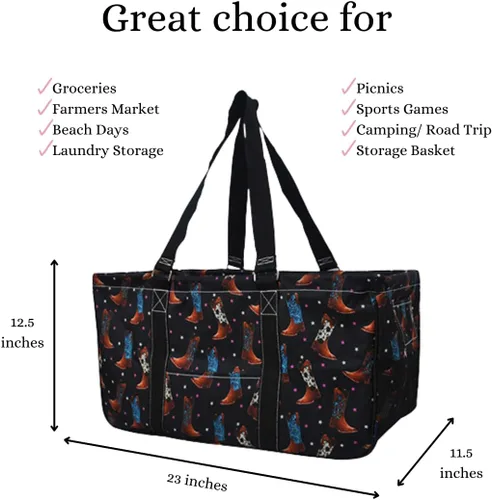Vista 498 de NGIL Bolsa de comestibles reutilizable extra grande plegable de gran tamaño para comestibles, almacenamiento, picnic, playa, Estampado