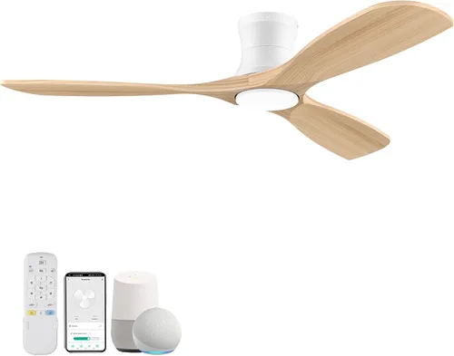 Vista 10 de Ventiladores de techo de madera de 52 pulgadas con control remoto de luces, regulable, reversible, moderno ventilador de techo de madera blanca