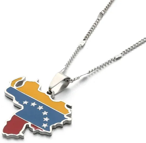 Vista 3 de Collar con colgante de bandera de mapa de Venezuela de acero inoxidable, joyería venezolana Dorado