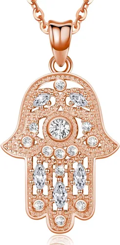 Vista 10 de Aniu Joyería de plata de ley 925 Hamsa de Fátima para mujer con circonita cúbica, viene con caja de regalo negra