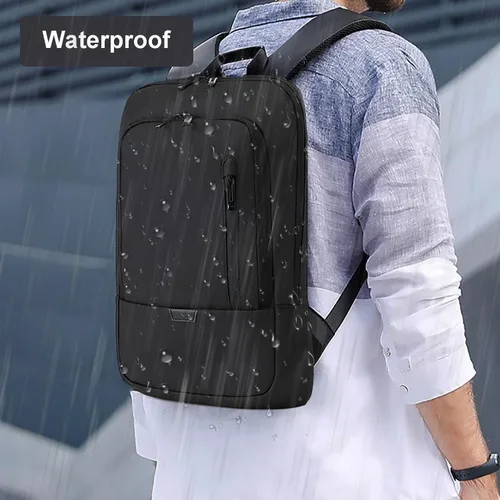 Vista 2 de AUGUR Mochila delgada de negocios para hombres y mujeres de 15.6 pulgadas, resistente al agua, mochila para laptop con cargador USB, mochilas